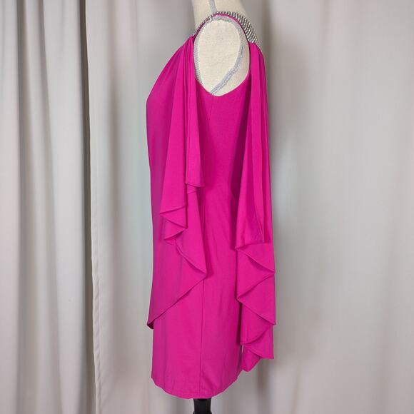 Y2K Cache One Shoulder Rhinestone Trim Mini Dress Hot Pink Size 2 - Picture 13 of 16